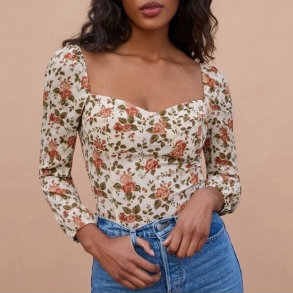 Reformation Reign Corset Top in Foliage Cream Floral Size 10